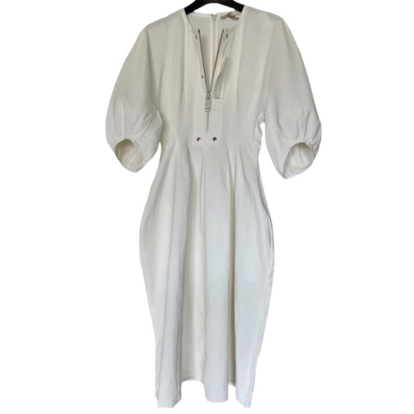 CÉLINE OFF WHITE LINEN DRESS WITH PUFF SLEEVES SIZE 42 BY PHOEBE PHILO - Picture 8 of 16